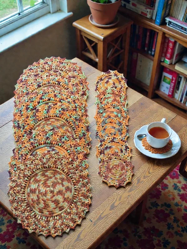 Handmade cotton table placemats – Multicolor Autumn – Set of 6 table mats with coasters