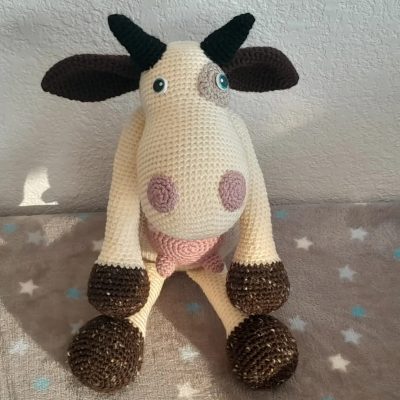 Crochet Educational Toy “Cow” – Soft Sensory Toy for Toddlers & Nursery Decor