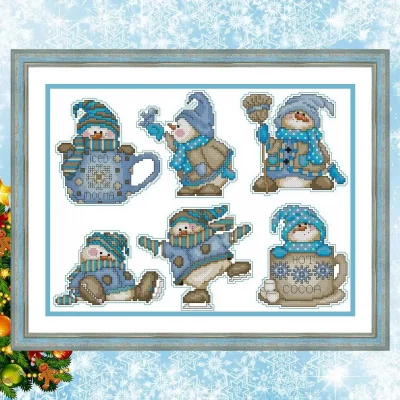 Frosty Blue Snowmen Set — PDF Cross Stitch Pattern