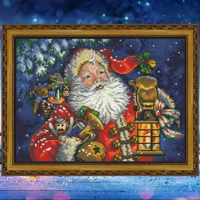 Santa with Lantern — PDF Cross Stitch Pattern