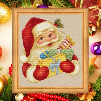 Jolly Santa with Gifts Cross Stitch Ch…