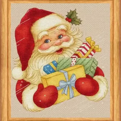Jolly Santa with Gifts Cross Stitch Ch…