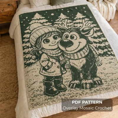 Winter Girl and Reindeer Overlay Mosai…